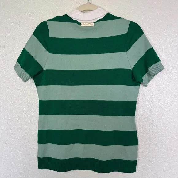 Elhoffer Top Women Large Detective Green Striped Polo Costume Cosplay Knit Shirt - Picture 2 of 11